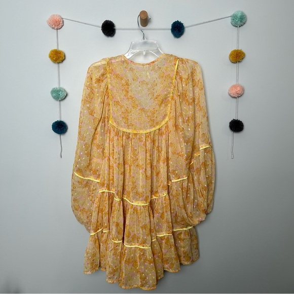 Free People Butterfly Swinging Orange and Yellow Midi Dress - Picture 6 of 6